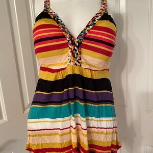 American Rag Bohemian Striped Halter Top w/braided straps sz small